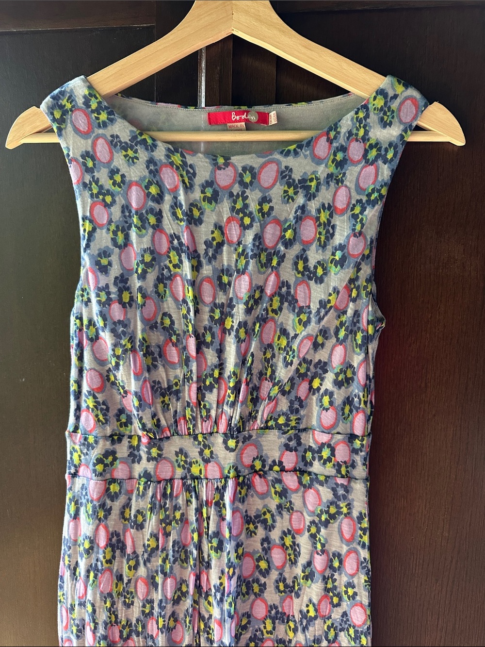 Boden Sleeveless Midi Dress in Blue with Pink and Yellow Floral Print